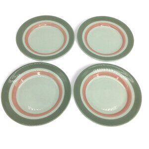 (4) Shenango China Pink & Gray Stripe Bread & Butter Plates 6.25"Restaurant Ware